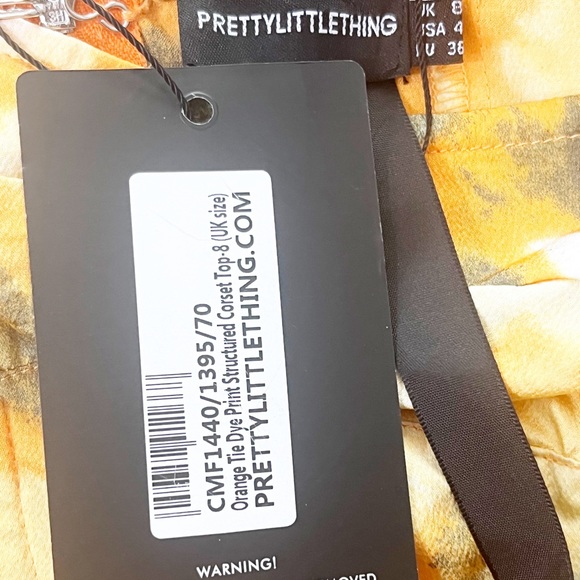 Pretty Little Thing Orange Tie Dye Print Structured Corset Top Size 4 NWT - Picture 8 of 8